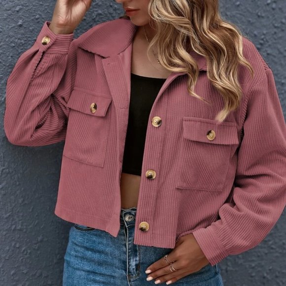 Corduroy trucker jacket shacket button up pocket - Picture 9 of 12